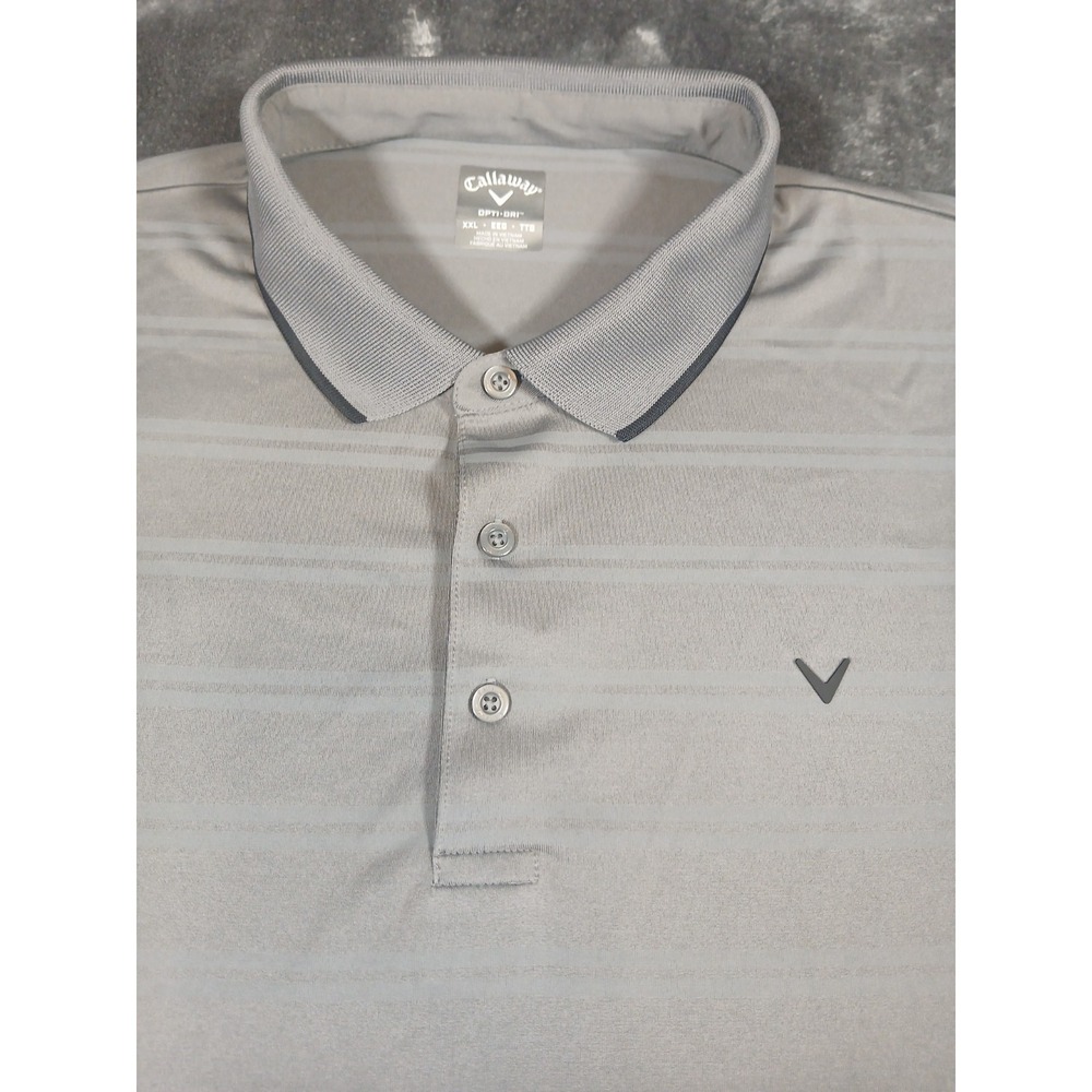 Callaway Opti-Dri Polo Mens XXL 2XL Gray Performance Striped Short Sleeve Shirt‎